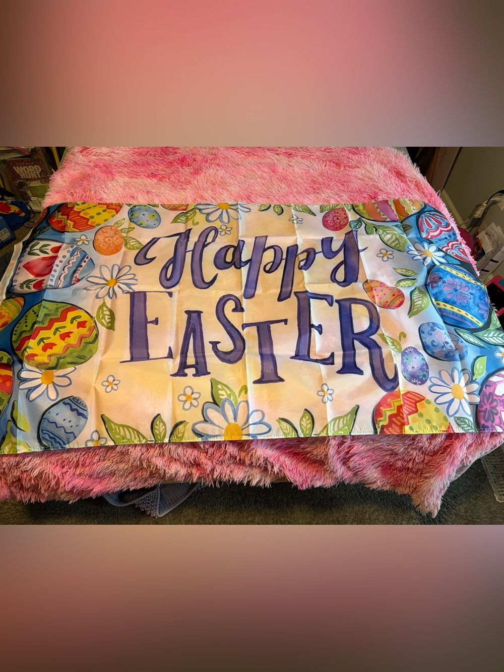 Happy Easter Decorative Banner - Colorful Egg & Floral Print